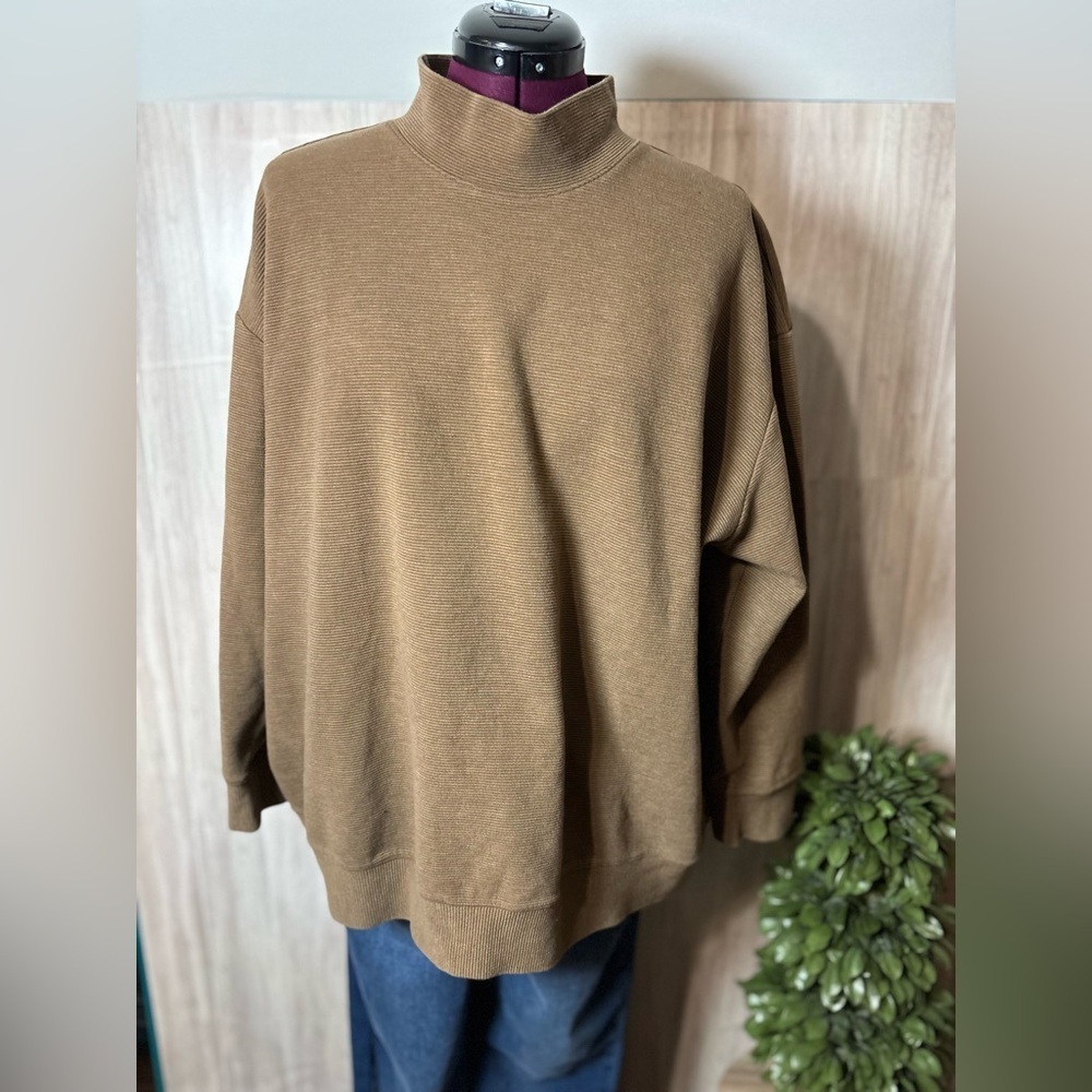 Lands' End Women’s Brown Mock Neck Ribbed Sweater